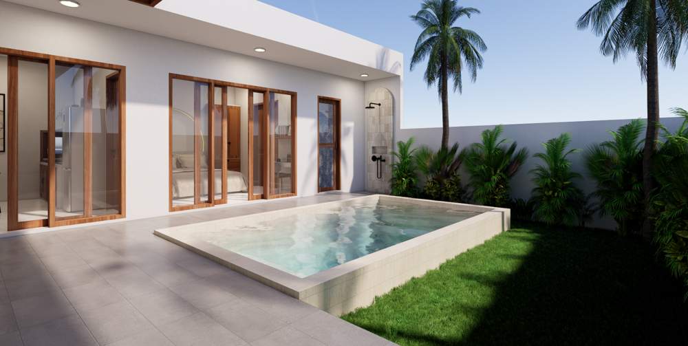 Villa Nour II — visuel 3D de la piscine et du jardin